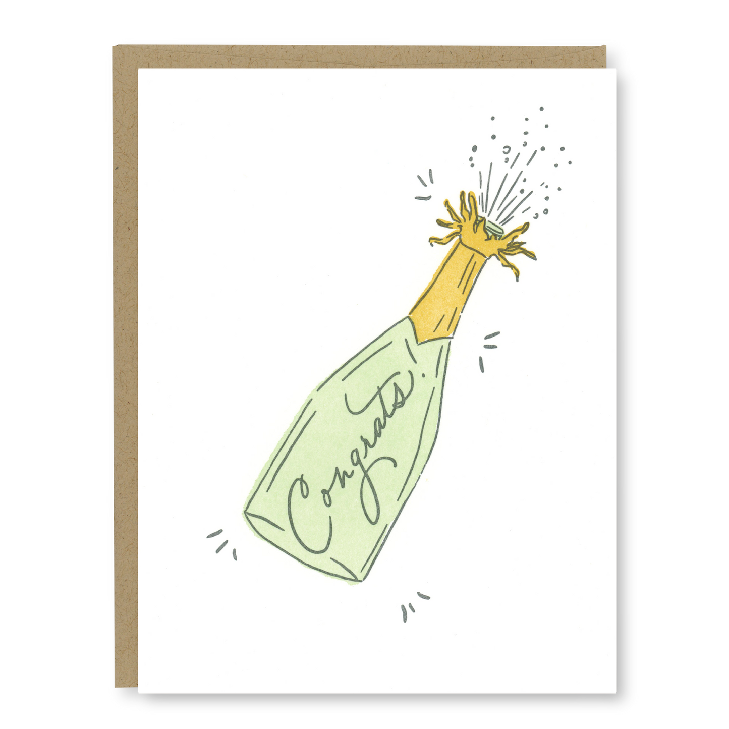 Champagne Bottle Congrats Card | Letterpress Congratulations Card